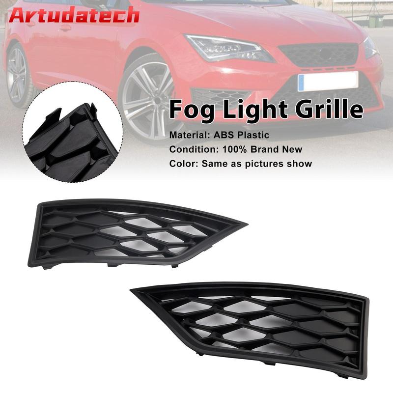 Artudatech Black Front Honeycomb Fog Light Grille Cover Fit for Seat Leon Cupra 5F 2012 2013 2014 2015 2016 2017 5F0853665C9B9