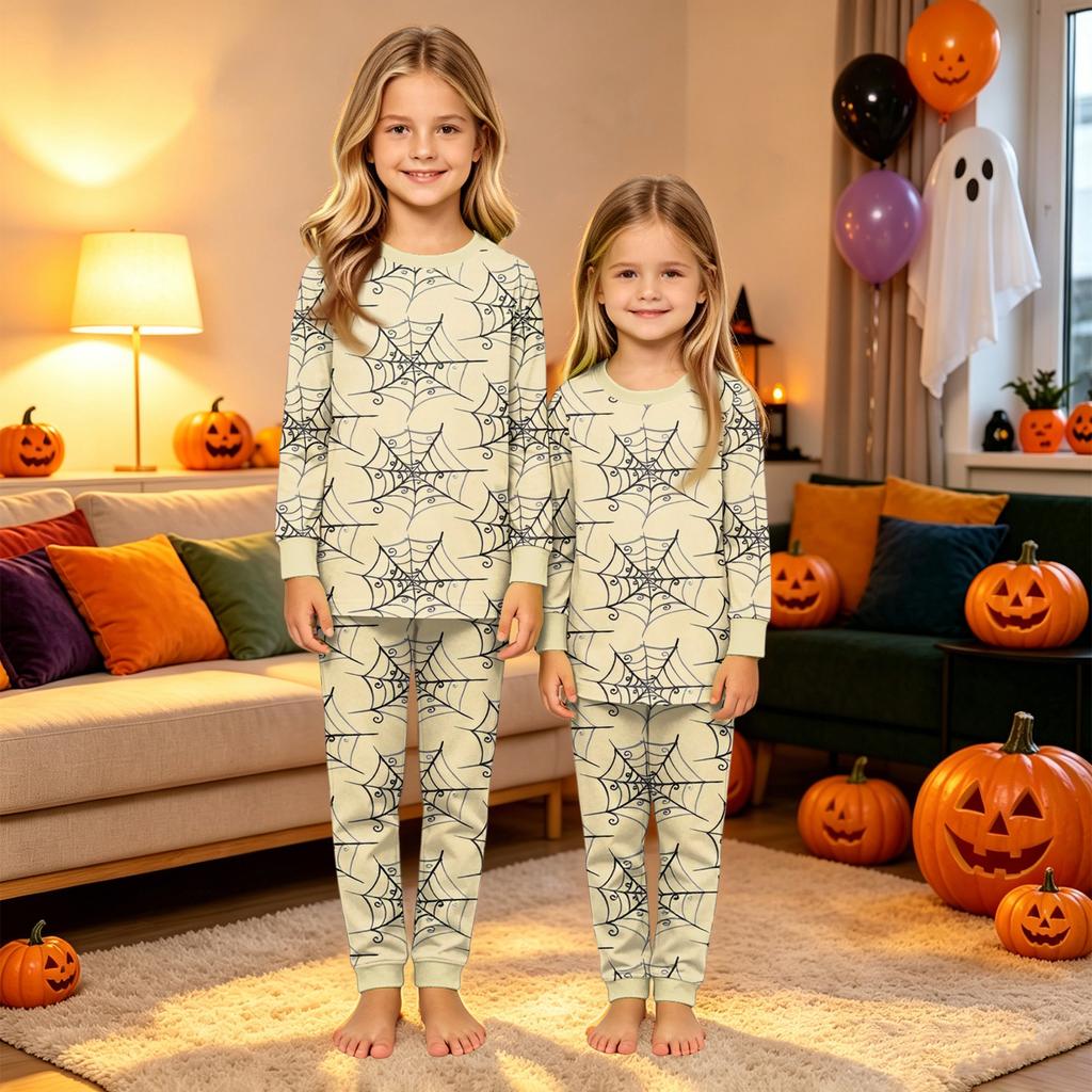 Family Matching Halloween Pajama Set Long Sleeve Top and Pants for Mom and Kids