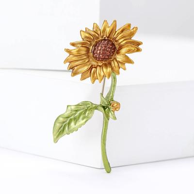 Simple Fashion Alloy Enamel Sunflower Brooch Sunshine Temperament Women'S Clothing Corsage Ornament Pin