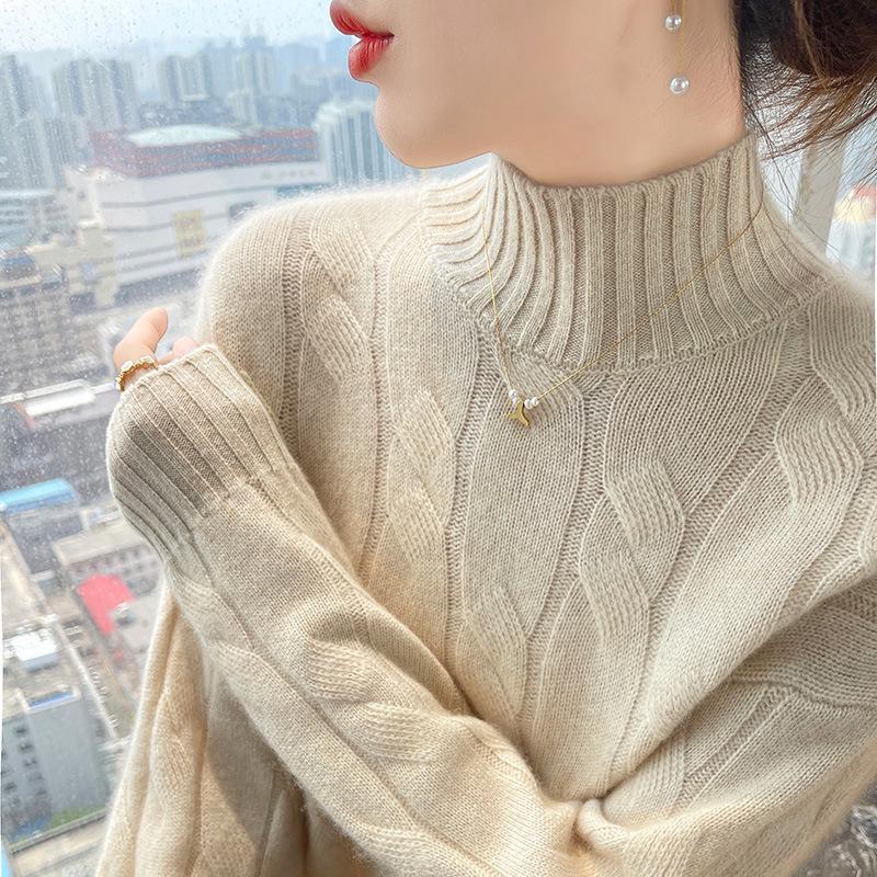 

Women s Thickened Half High Neck Cashmere Sweater - Loose Knit Pullover for Autumn and Winter S - fits 85-100 jin