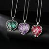 Luxury Hollow Out Heart Rhinestone Locket Pendant Necklace Green Red Pink Purple Blue Roseo Color Crystal Inside For Women