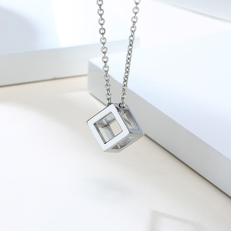 Vnox Retro Hollow Cube Pendant for Men Stainless Steel Square Vintage Necklace Punk Geometric Collier 24" Chain