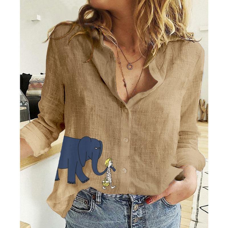 Spring and Autumn Ya Ma Xun, Women's Casual Loose Long Sleeve Linen Shirt Large Size Women's Clothing