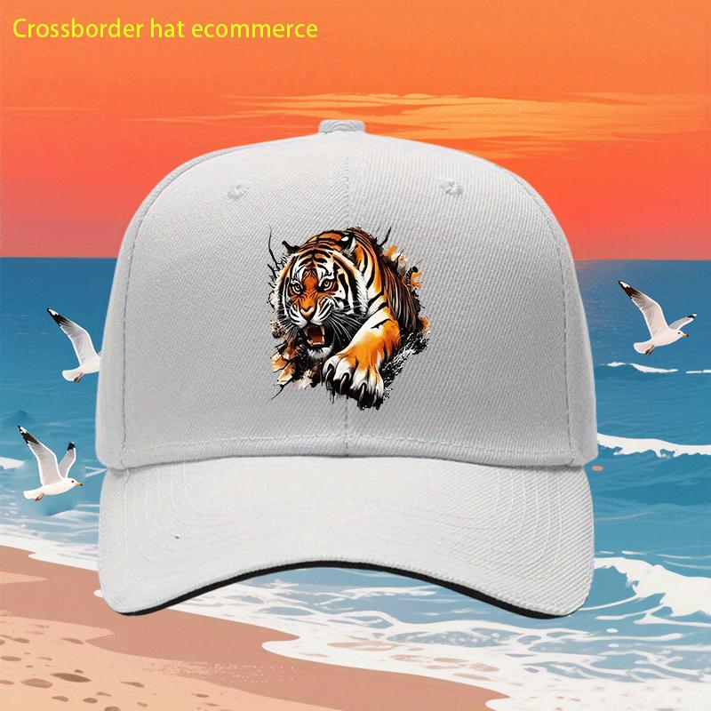 Cool Tiger Print Baseball Cap Polyester Adjustable Casual Outdoor Snapback Hat Unisex Print