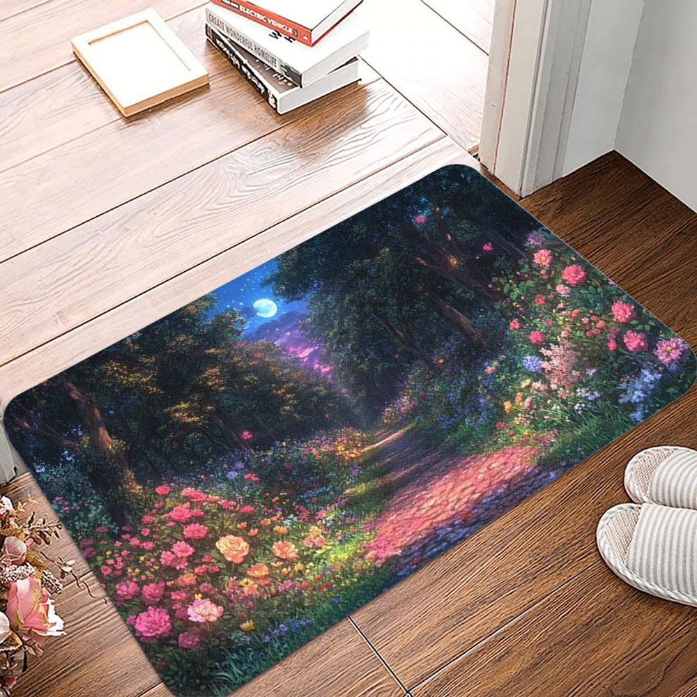 Ancient and Mysterious Primitive Forest Doormat Cherry Blossom Waterfall Welcome Mat Afternoon Sunshine Welcome Mat Encountered