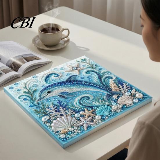 Easy Faux Pearl Crafting Project Ocean Painting Kit, Marine Life 3D Art DIY Beginner Friendly Kit Sea Turtle Fish Picture Craft Set for Adults,