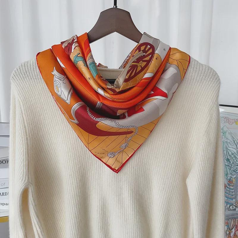 Retro Silk 90cm Square Scarf - Handmade, Luxurious, Light, and Sunscreen Gift for Women