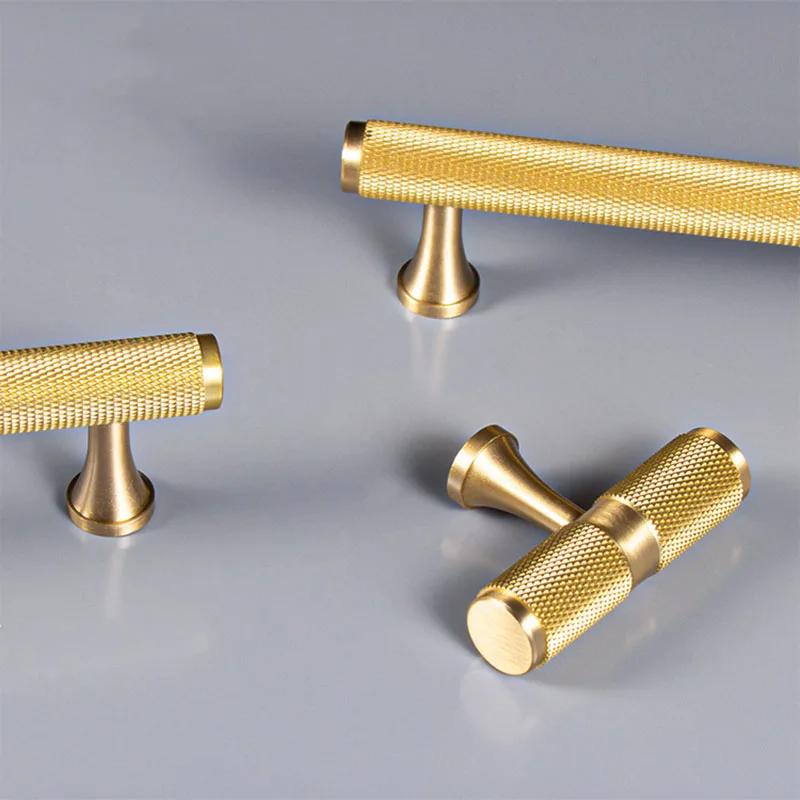 Brass Knurled Cabinet Handles Wardrobe Bar Pull with Baseplate Textured Furniture Door Handle with Baseboard Drawer Knobs
