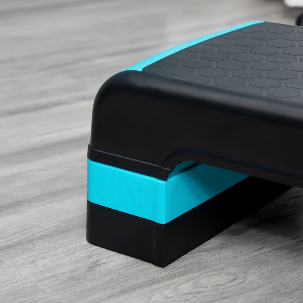 Adjustable Aerobics Stepper, 3-Stage, 10, 15, and 20cm Heights, Made of Plastic. Black and Blue