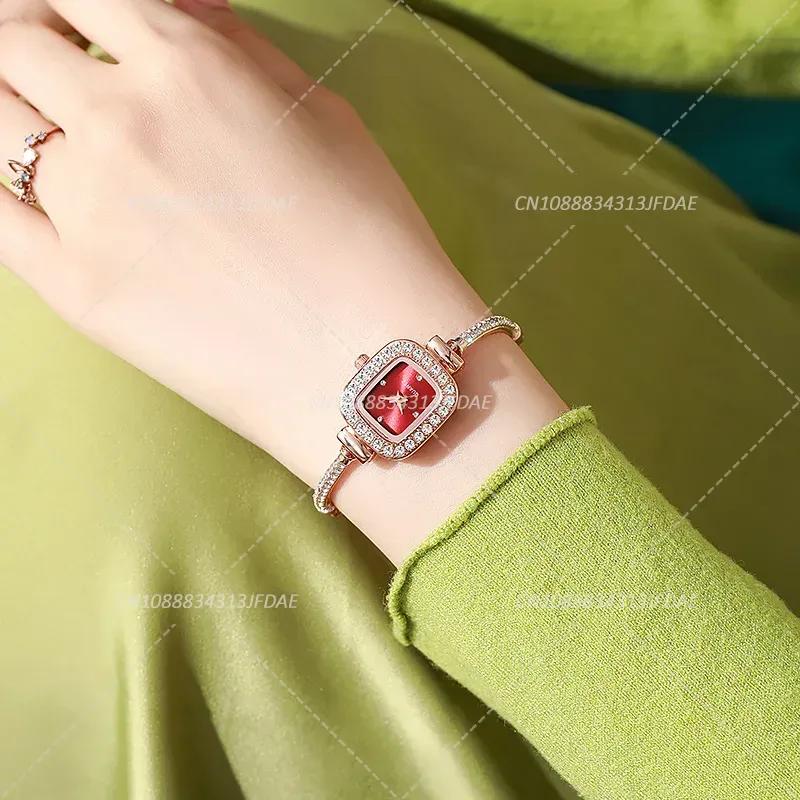 Elegant Adjustable Steel Quartz Women Wristwatch Luxury Fashion Diamond Crystal Watch Small Square Dial Women's Watches