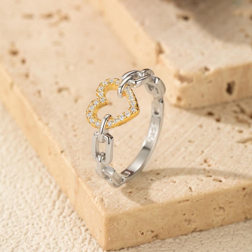 MODIAN 925 Silver Romantic Heart Ring Mix Hollow Out Paved CZ Ring for Women Sweet Birthday Jewelry Gift