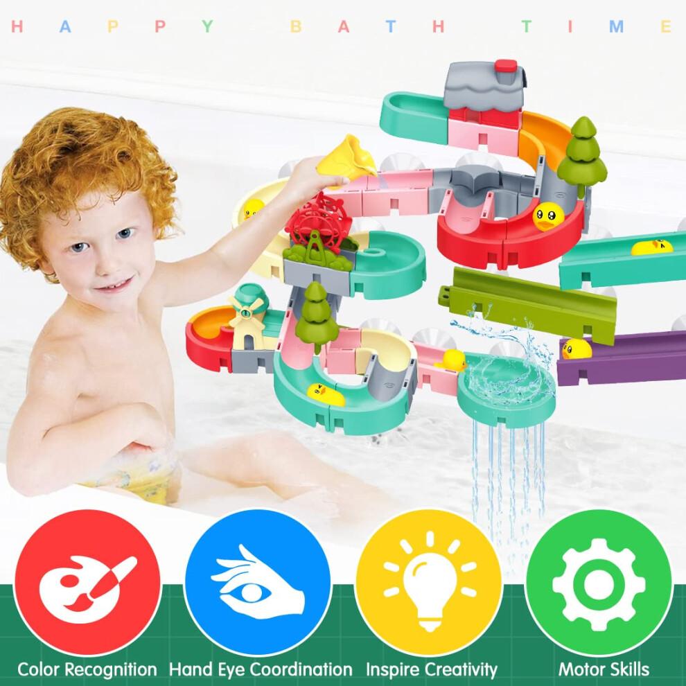 Bath Toys, Kids Bath DIY Track Balls Game Shower Watermill Slide Bathtub Water Toy for Toddlers, Educational Gift for 3-6 Year Olds Boys Girls, 62PCS