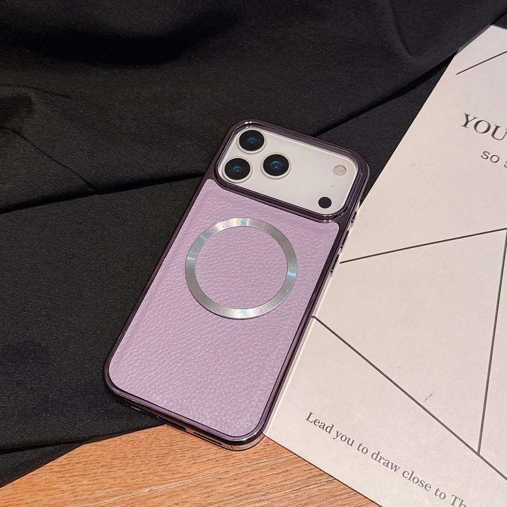 Lychee Pattern Electroplated Magnetic Case for iPhone 17 and 16