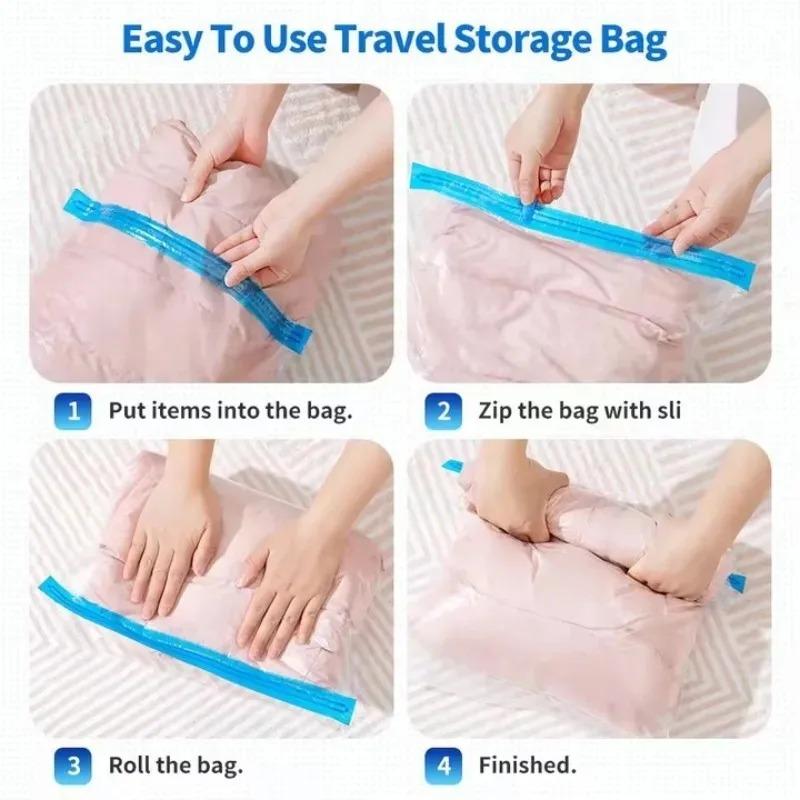Travel Compression Bags, Roll Up Travel Space Saver Bags for Luggage, Cruise Ship Essentials Cothes, Folding Compressed Bag
