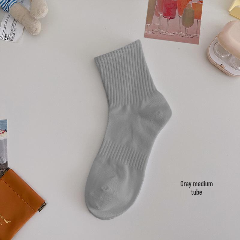 Women's Mid-Calf Cotton Sports Socks: Breathable, Sweat-Absorbent, Non-Slip, Waist-Tightening - Perfect for Spring and Autumn