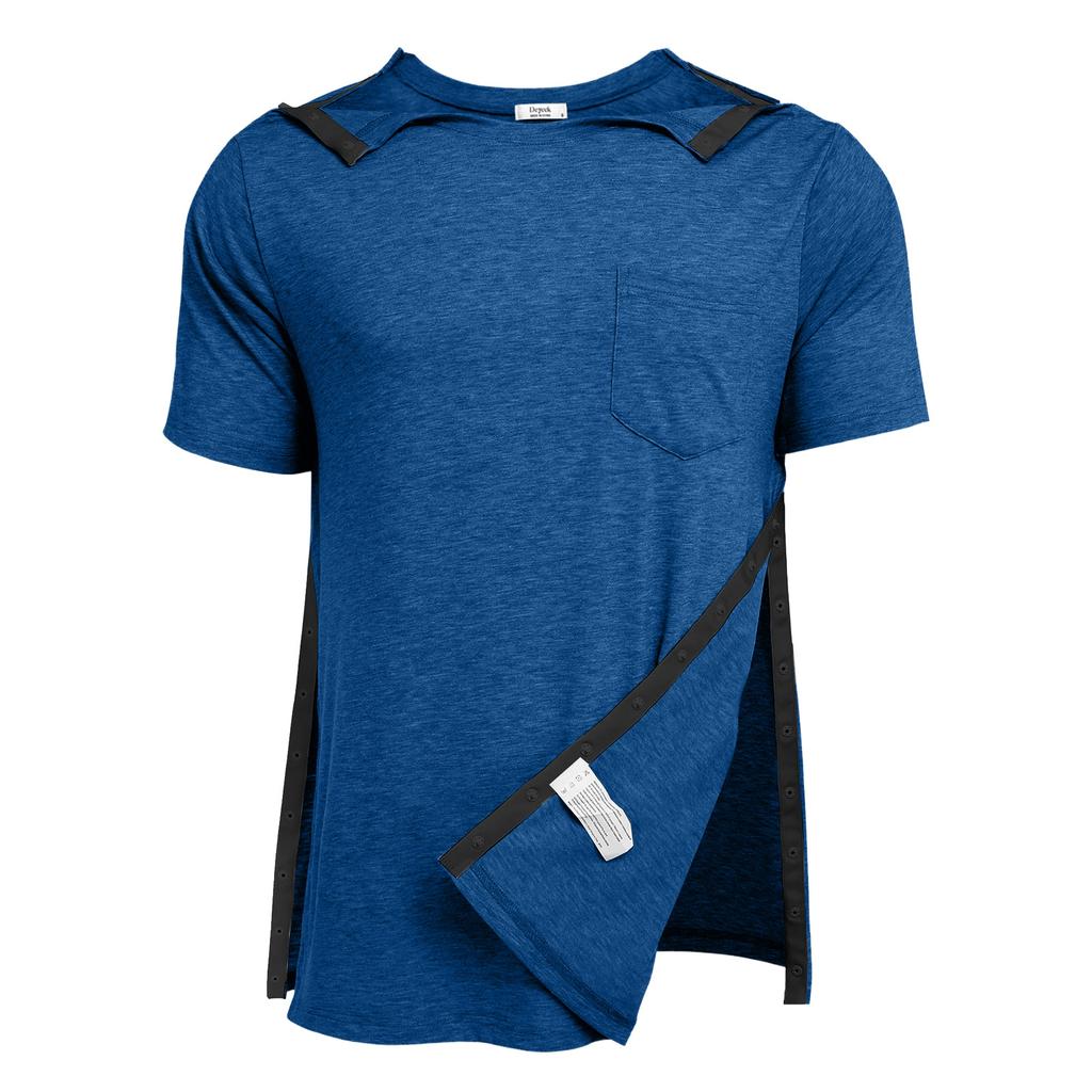 Camiseta de Recuperación Post-Cirugía para Hombres Cierre Completo de Broches Manga Corta Diseño Desgarrable Ropa Adaptable para Cuidado Médico