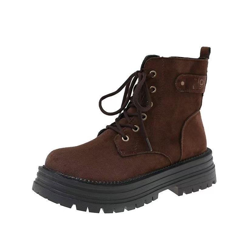 Autumn and winter suede flat Martin boots new British style big head lace-up retro locomotive short boots