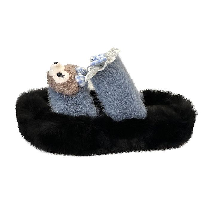 Cute Fluffy Slippers Women's Outer Wear 2025 New Home Indoor Non-slip Students Thick-bottomed Cotton Slippers