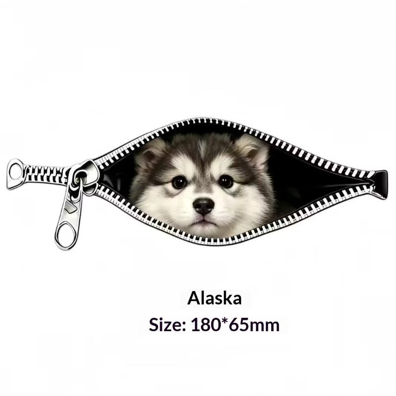 Cat Car Sticker Zipper Cat Puppet Teddy Border Collie Puppy Cute Creative Personality Pet Car Decorative Sticker 1Pc