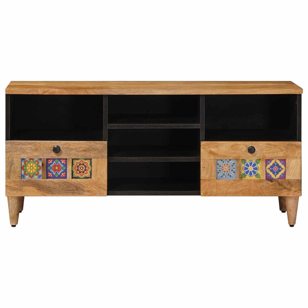 TV Stand with Shelf Natural 100 X 33 X 46 Cm Solid Mango Wood