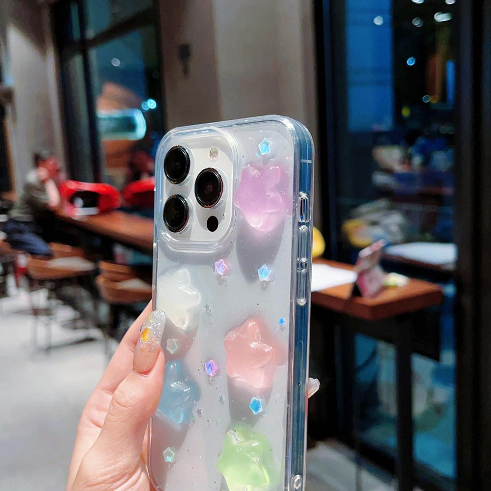 Super Cute Glow in dark Case for iPhone 16 15 14 13 17 Pro Max Cases Shockproof IPhone 17 air Soft Cover 3D Star kawaii Coque