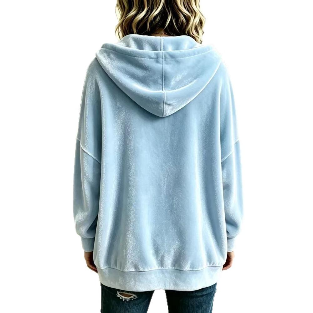 Autumn Winter Solid Color Casual Fashion Button Hooded Gold Velvet Long Sleeve Cardigan Coat Women