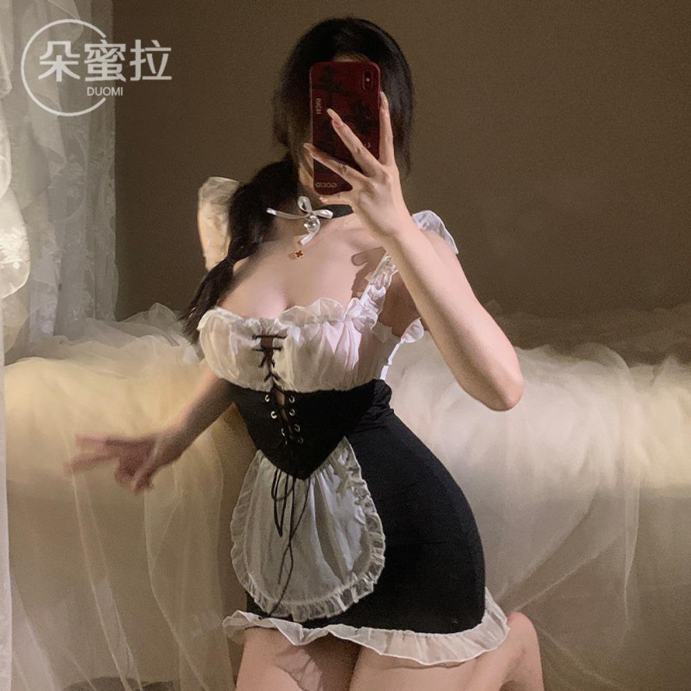 Domila Sexy Lingerie Sexy Uniform Seduction Passion Free Mesh Skirt Maid Nightdress F490