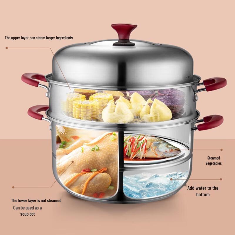 ASD 30cm 2-Tier 304 Stainless Steel Steamer Pot