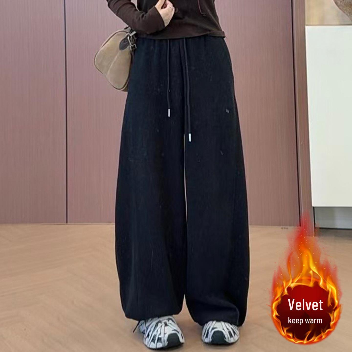 

Women s Drawstring Wide-Leg Casual Pants with Plus Velvet for Autumn/Winter 2025 - Warm, Loose, and Slimming Design. 2XL /30 (for 125-135 jin)