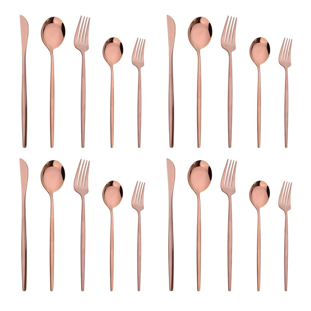 20Pcs Gold Dinnerware Set Knife Dessert Fork Spoons Cutlery Flatware High Quality Stainless Steel Silverware Kitchen Tableware