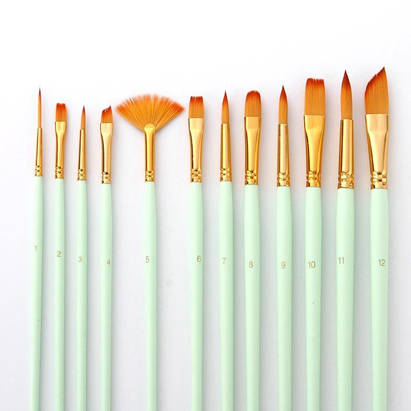 12 Pcs Artist Paint Brush Set Nylon Hair Watercolor Tools Acrylic Oil Paint Brush Set Painting Supplies