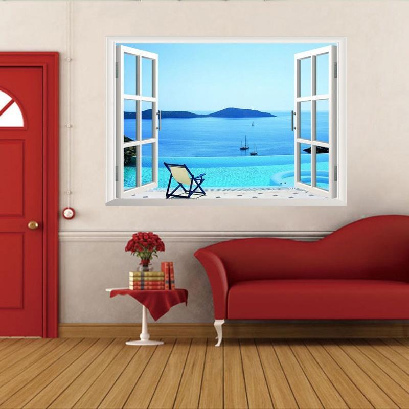 Window Decal WALL STICKER Home Decor Exotic Beach View Art Wallpaper Mural