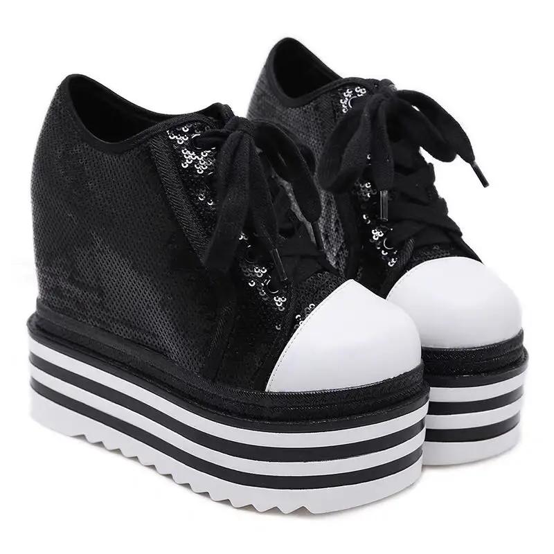 Fashion Autumn Women High Platform Shoes Height Increasing Casual Shoes 14 CM Thick Sole Trainers Breathable Shoes Women Sneakers