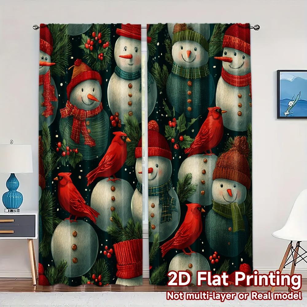

Flat Printing Jit Curtains Without Rod Frosty Cheer Popular Print Polyester Easy Install Outdoor Curtain Set Of 2 Made Washable W100*H70(CM)-Rod Pocket&2PCS