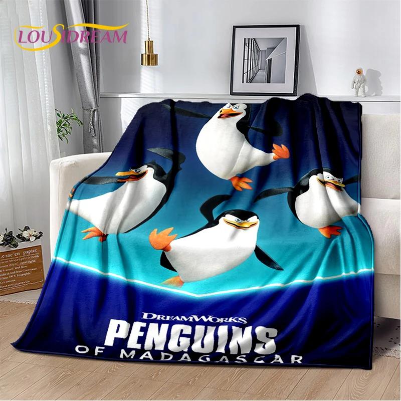 Urocze Pingwiny z Madagaskaru Kreskówkowy Koc, Miękki Koc Rzutowy do Domu Sypialni Łóżka Sofy Pikniku Podróży Biura Pokrowiec Prezent dla Dziecka