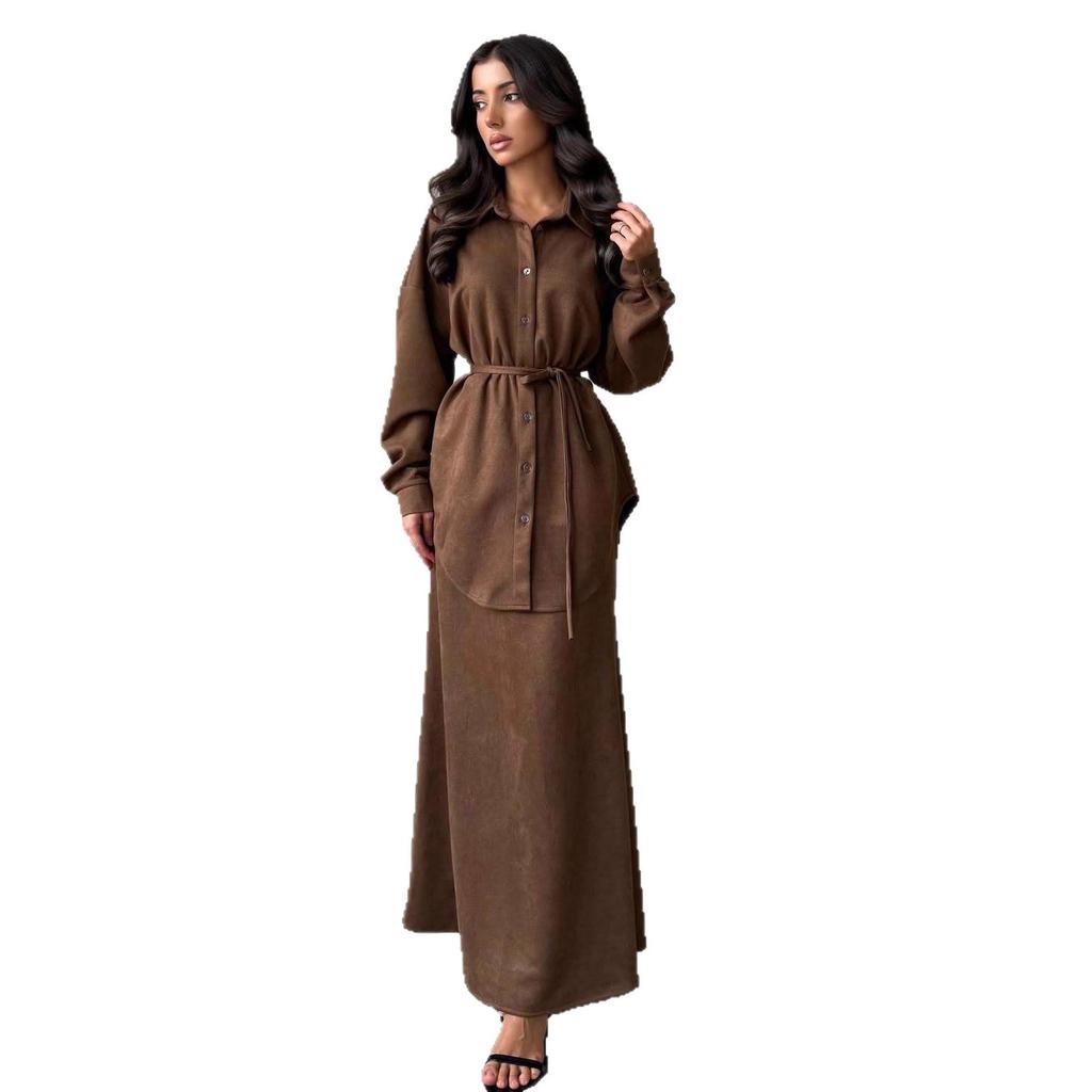 2025 Cross-border European and American Autumn New Button-loose Cardigan Shirt Top Slim-fit Hip Skirt Women's Clothing