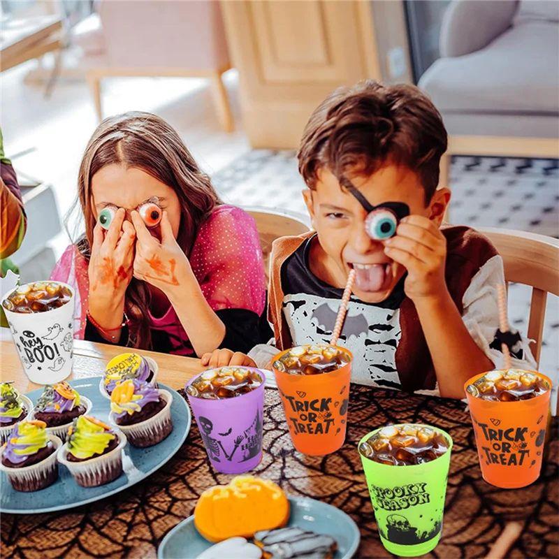 AT21-Boo Skull For Halloween Drinking Cups 16 Pieces Plastic Juice Cocktail For Halloween Party Home Table Decoration Supplies