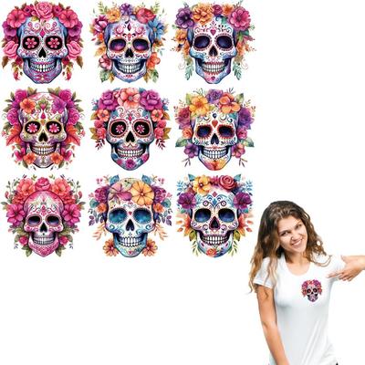 9Pcs/sheet Sugar Skulls Iron On Patch Heat-Adhesive Clothing Badges Patches New Garment Accessory Diy Heat Transfer Washable