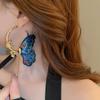 Vintage Fabric Embroidery Diamond Set Butterfly Circle Silver Needle Earrings Geometric Earrings