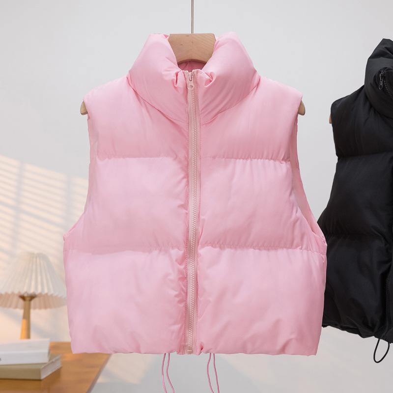 Down Cotton Vest for Women,autumn and Winter Stand Up Collar, Thick and Warm Short Sleeveless Cotton Jacket, Vest Jacket, Trendy
