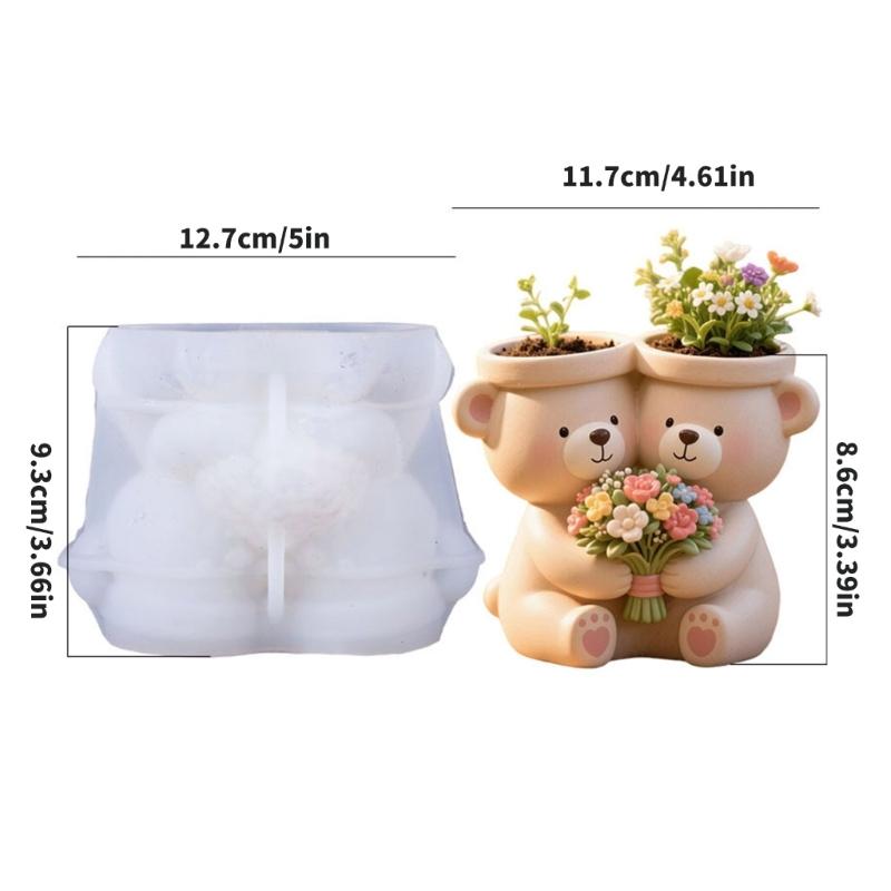 Silicone Bear Planter Mould With Floral Designs For Creative Resin Casting And Craft Projects