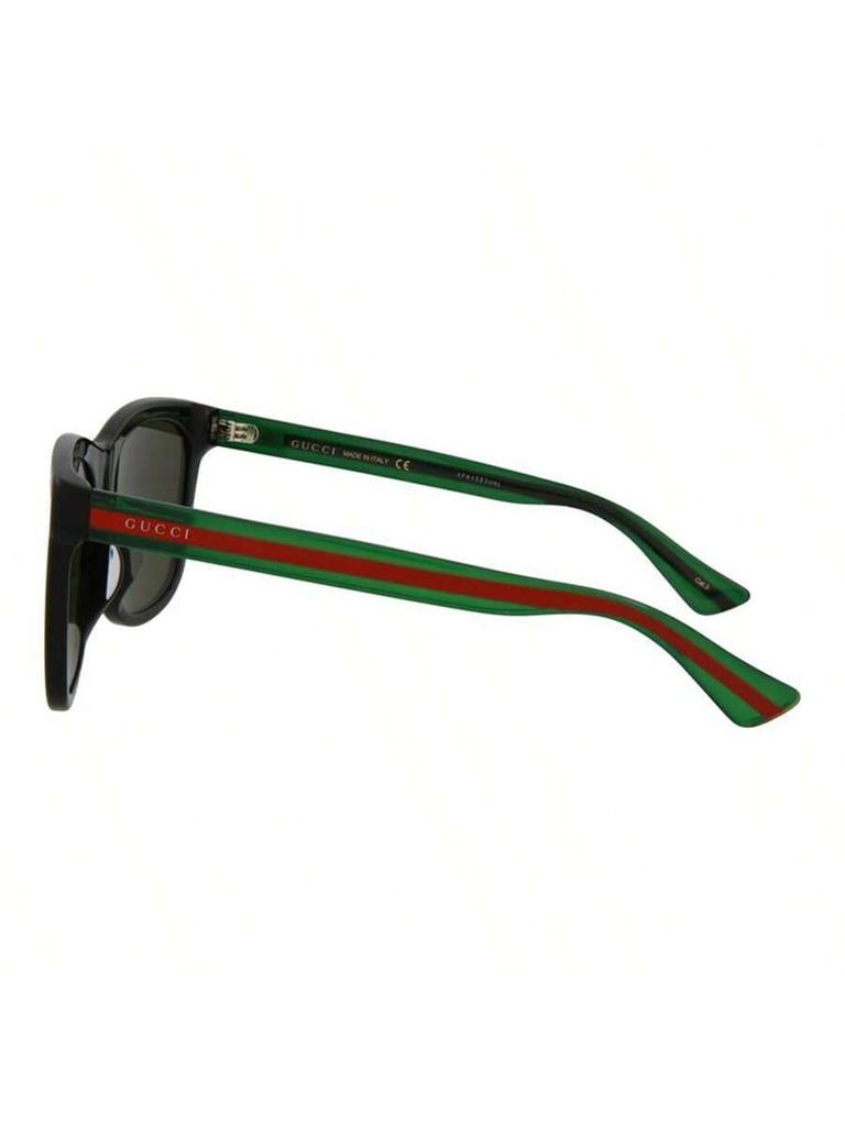 Gucci Óculos de Sol Quadrados Masculinos GG0057SK-002 com Hastes Icônicas Verde-Vermelho-Verde
