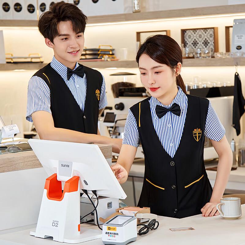 Summer Hotel Staff Short-Sleeve Faux Two-Piece Uniform
