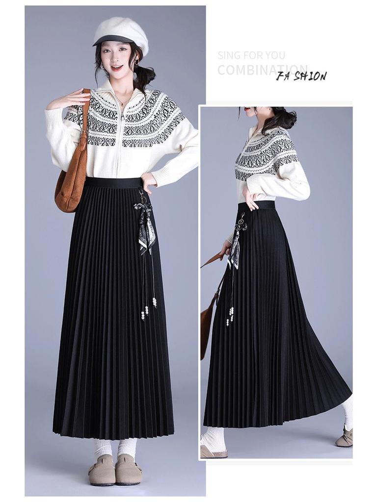 Elegant Mid-Length Wool Pleated Skirt - 2025 Autumn/Winter High-Waisted Slimming Style