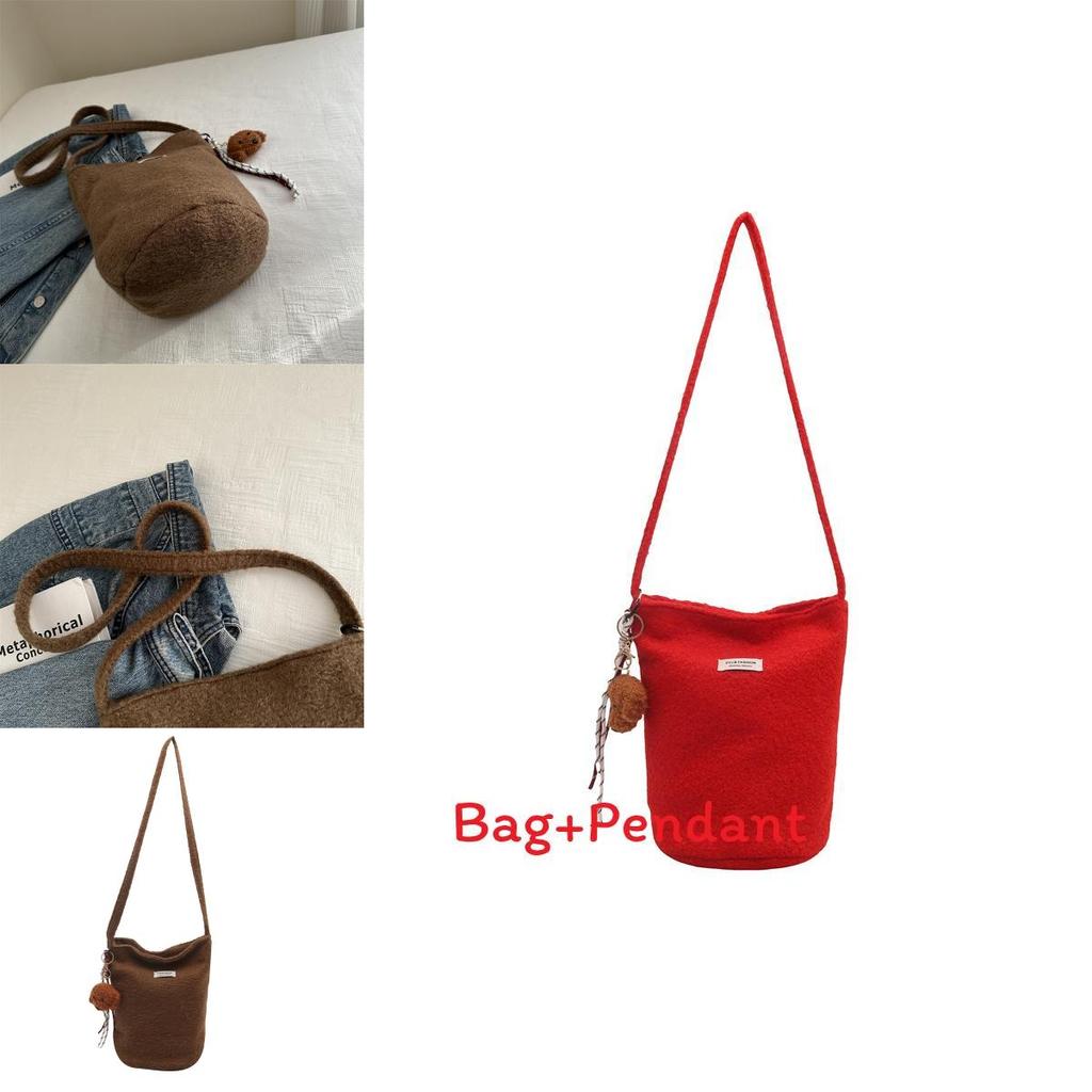 Woolen Large Capacity Bucket Bag For Women With Magnetic Closure And Inner Phone Pocket