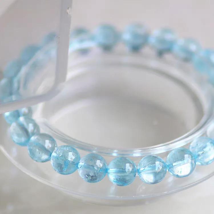 Natürlicher Blauer Topas Klare Runde Perlen Trendiges Unisex Armband Schmuck Party Geschenk 7mm 8mm AAAAAA