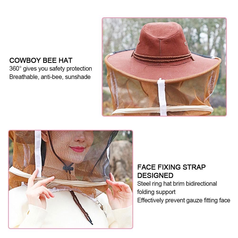Cowboy Brown Red 360 degrees  Safe Protection Anti Bee Stinging Mosquito Biting Beekeeper Protective Hat