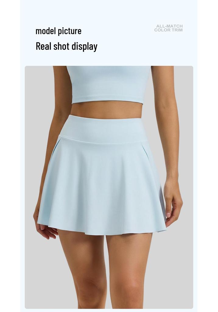 Breathable High-Waisted Yoga Skort with Side Pocket & Slit - Quick-Dry, Anti-Exposure, Fake Two-Piece Design