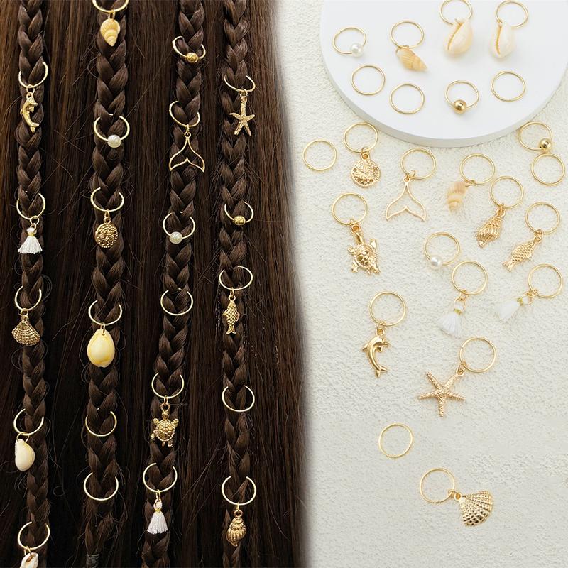 1Set Starfish Conch Pendant Artificial Pearl Summer Y2K Dreadlock Hair Jewelry Accessories For Braids For Girls Music Festival