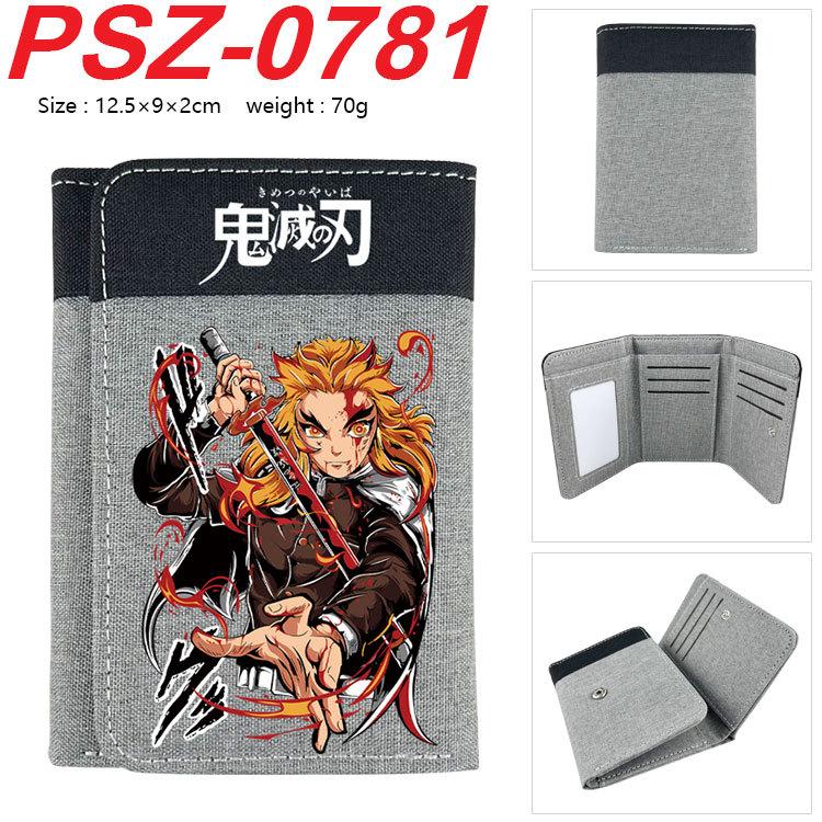 Japan Cartoon Comics Demon Slayer Color-blocked Tri-fold Flap Wallet with Snap Closure Portable Canvas Pocket Coin Purse 7565 KTB
